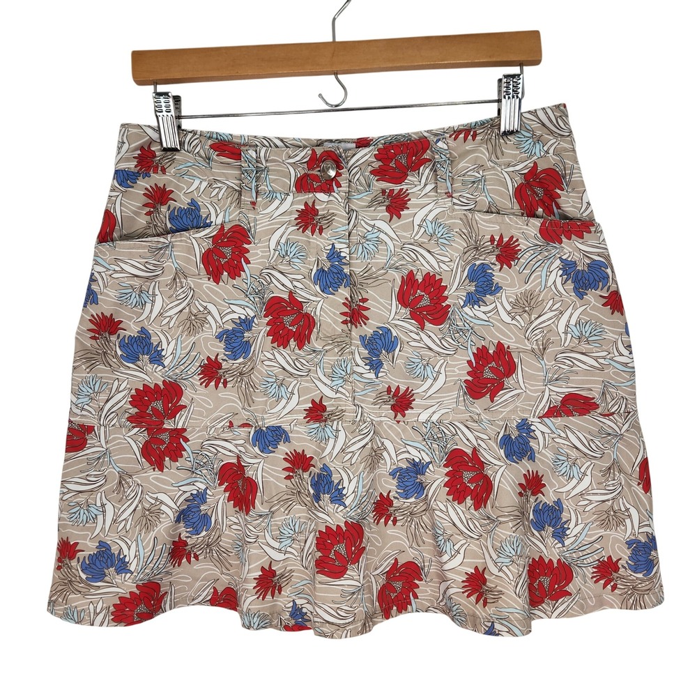 Daily Sports‎ Women Floral Golf Skort Tan Red Blue Size 6 Skirt with Liner